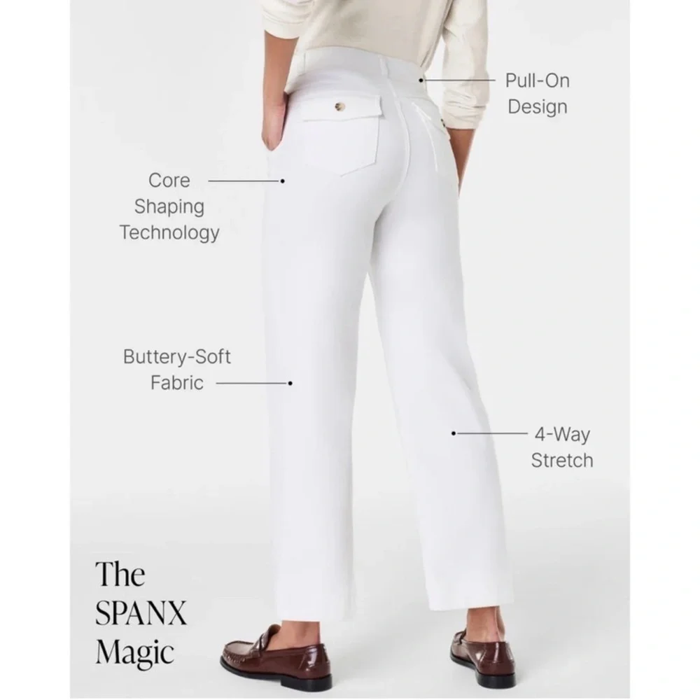 SPANX White Stretch Slimming Casual Twill Cropped Wide Leg Pant Size X-Large NWT